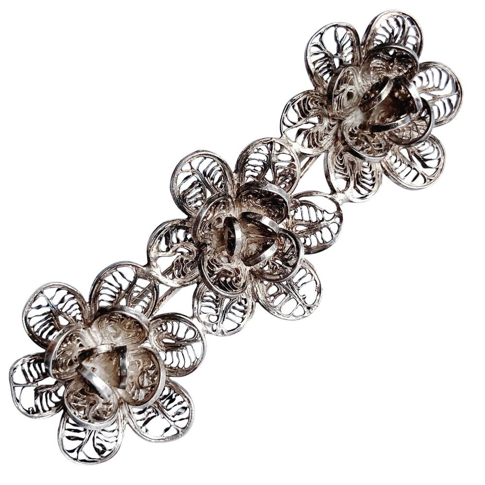 VTG Mid Century Brooch Silver Filigree Layered Floral Scrollwork Pin